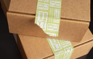 AMFX branded packaging tape on boxes example