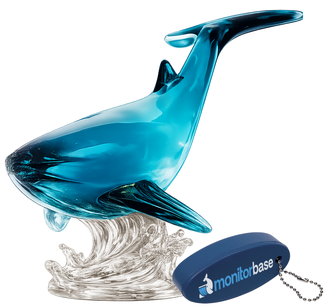 MonitorBase whale sculpture used in brand identity system